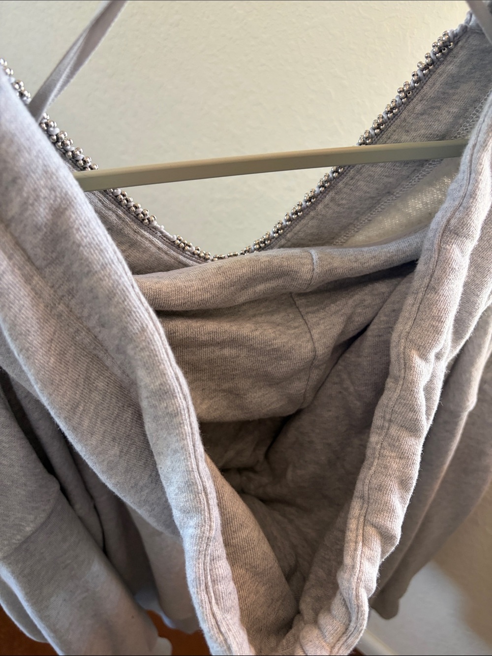 Aerie Light Gray Hooded Sweatshirt with Silver Beaded Trim - Picture 7 of 7